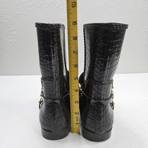 Michael Kors Rain Booties Dark Brown Croc Embossed Equestrian Rubber Rainboot - Picture 5 of 13